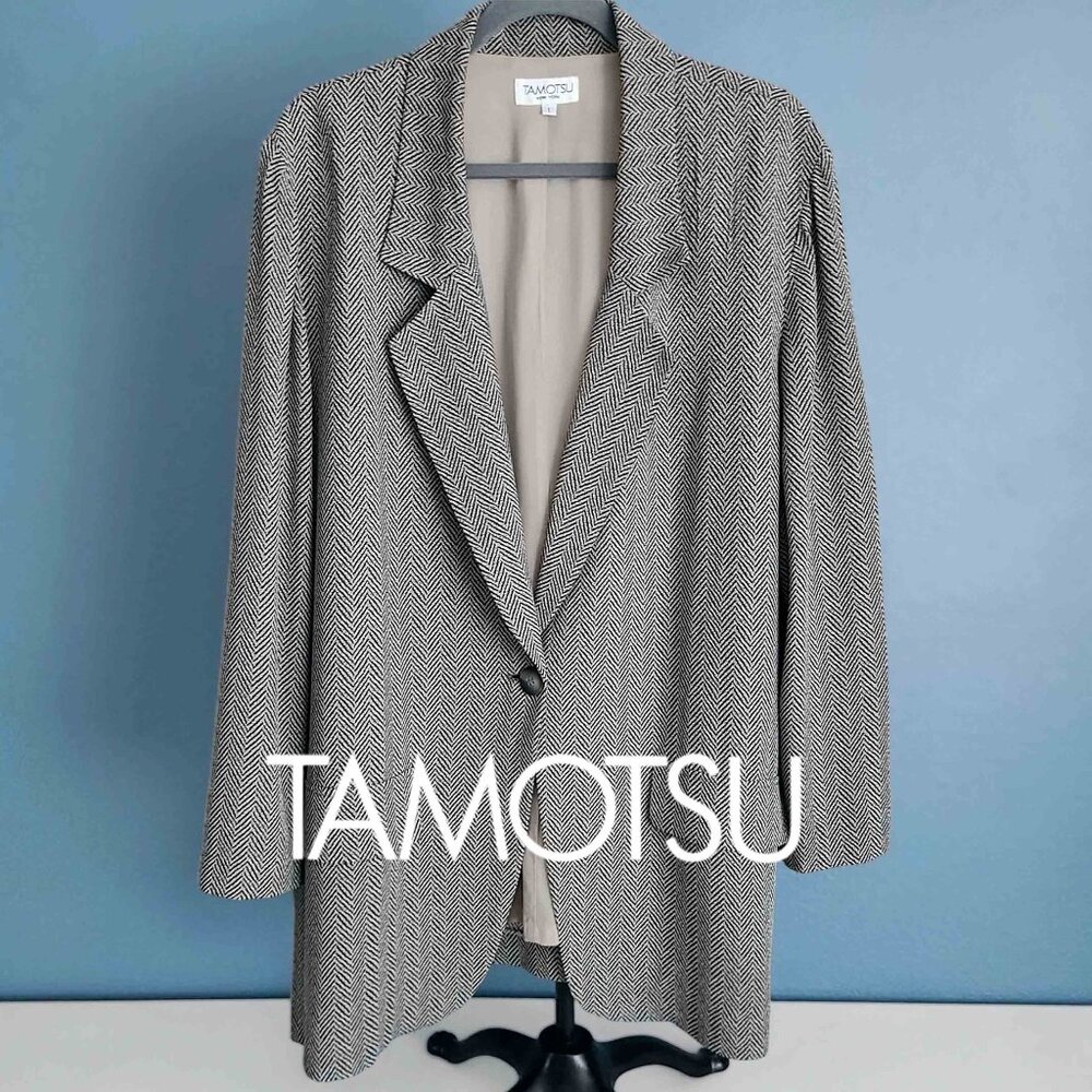 TAMOTSU New York ~ Herringbone Blazer ~ Black/White ~ Plus Size 1 (1X)